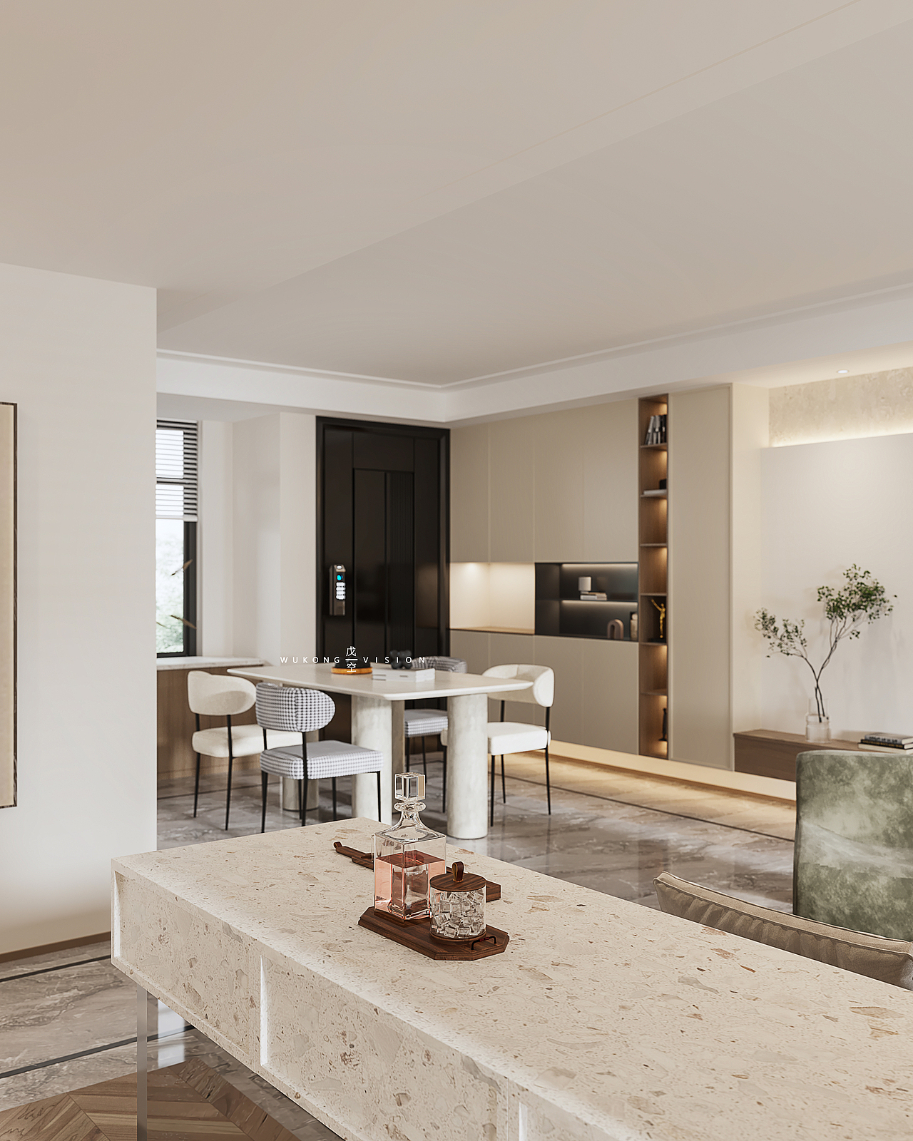 奶油色 客餐厅 CR渲染（图ZMzExMjMwMDMy） - 家装设计 - 站酷设计师戊空视觉原创素材 - 站酷ZCOOL