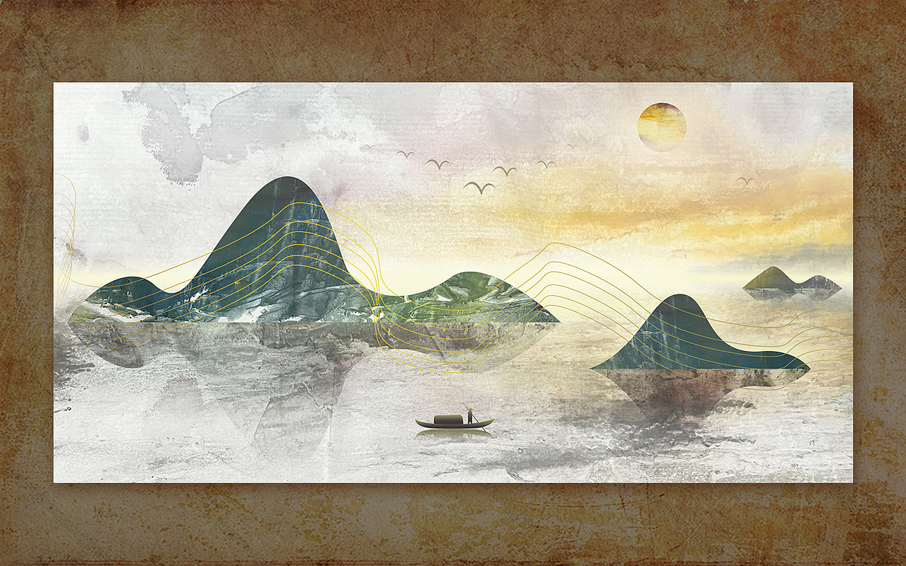 色彩纹理拼凑山水画