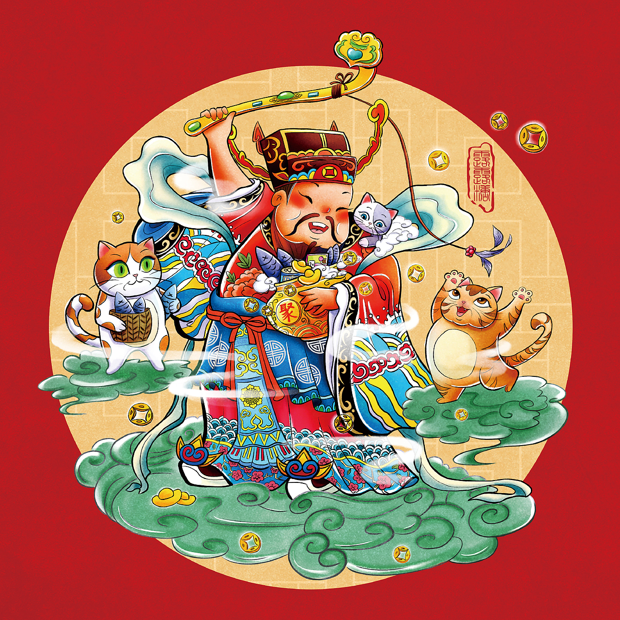 钱兔似锦财神到——桐门国风兔年财神作品（图ZMzA2NTgyNDU2） - 儿童插画 - 站酷设计师鱼雨桐原创素材 - 站酷ZCOOL