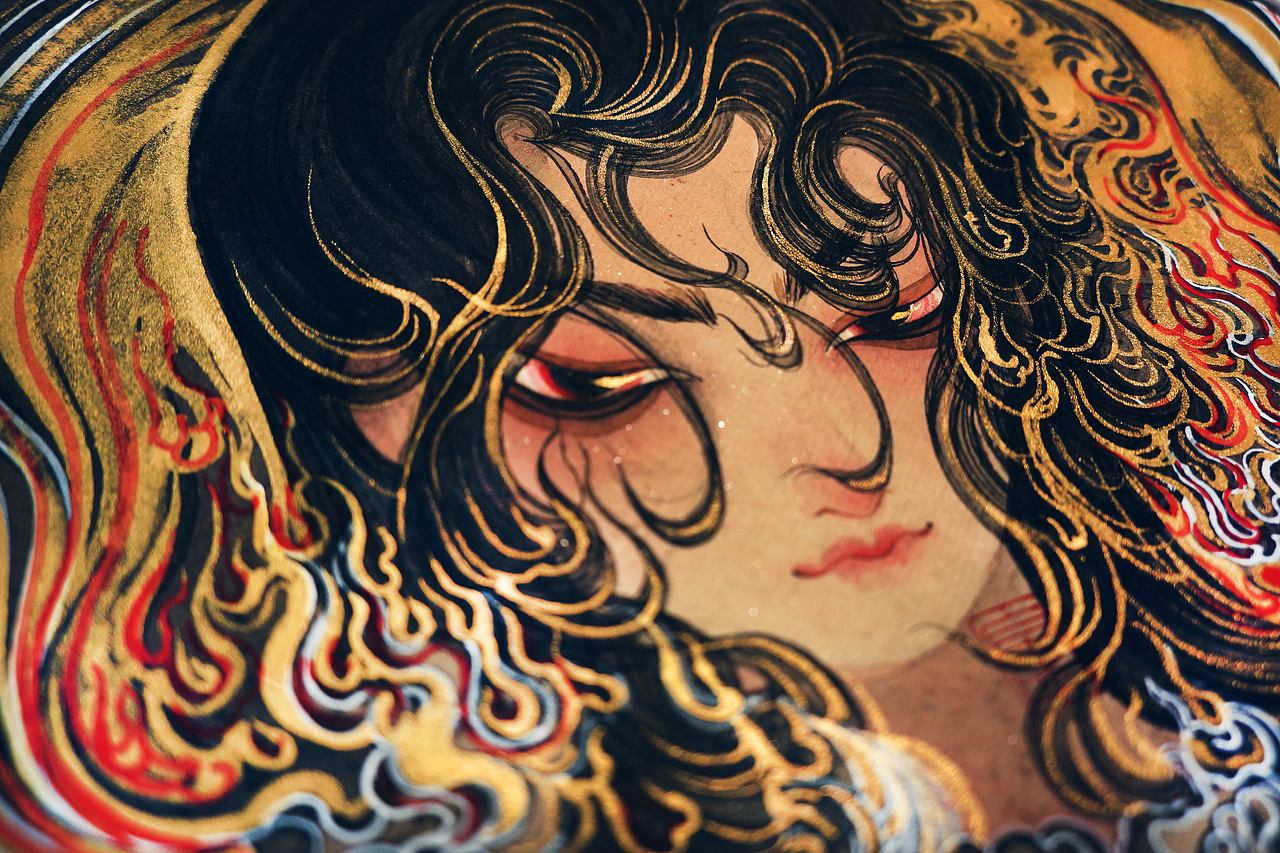 《五尾赤炎狐.竜虎伞道.破势魃.金蚩》白中南颜彩-人川