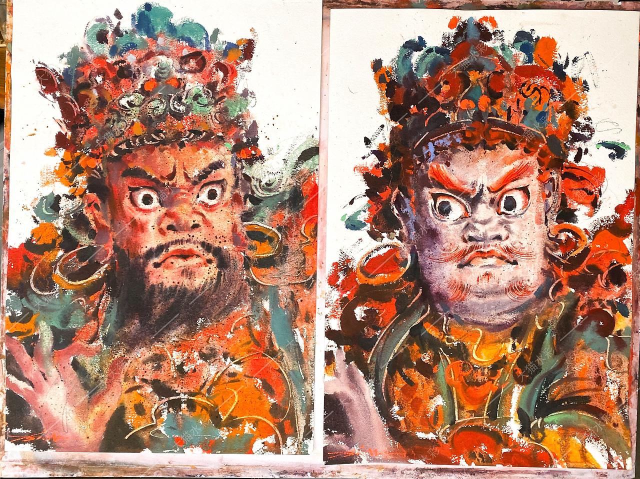 大猫水彩—— 一对“门神”（图ZMjk3MDcwMTEy） - 绘画 - 站酷设计师大猫爱看鱼原创素材 - 站酷ZCOOL