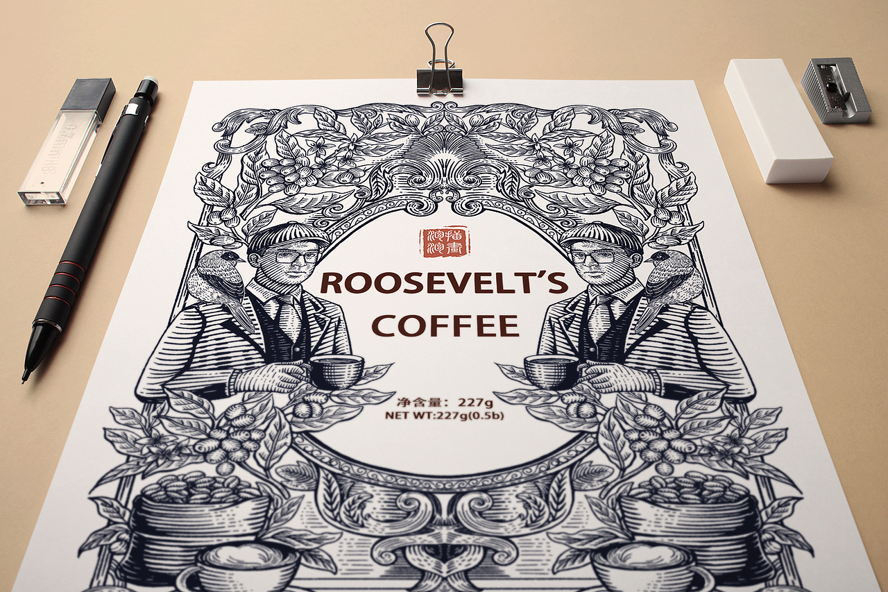 咖啡包装插画|铜版画|咖啡豆