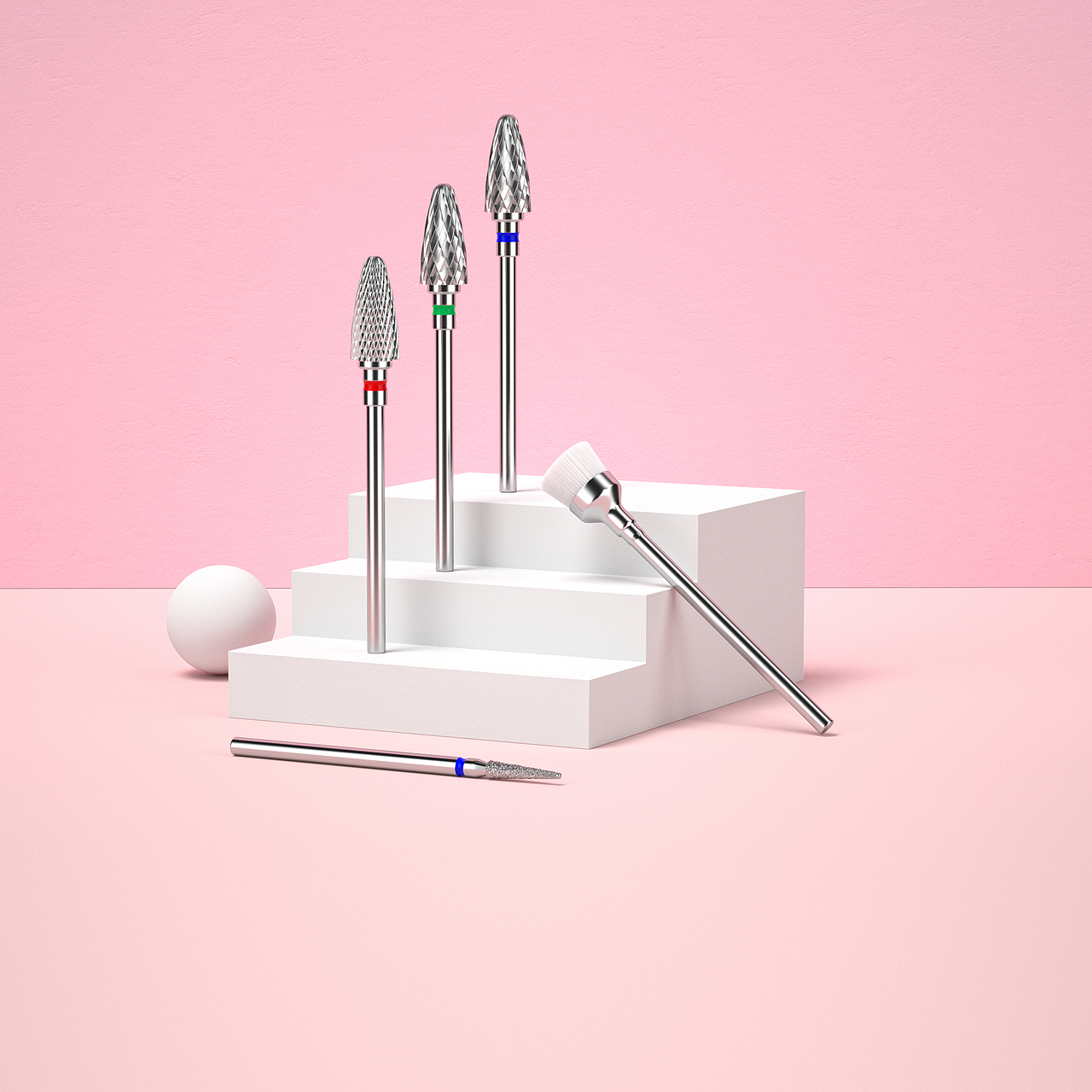 钨钢合金美甲打磨头不锈钢产品建模渲染