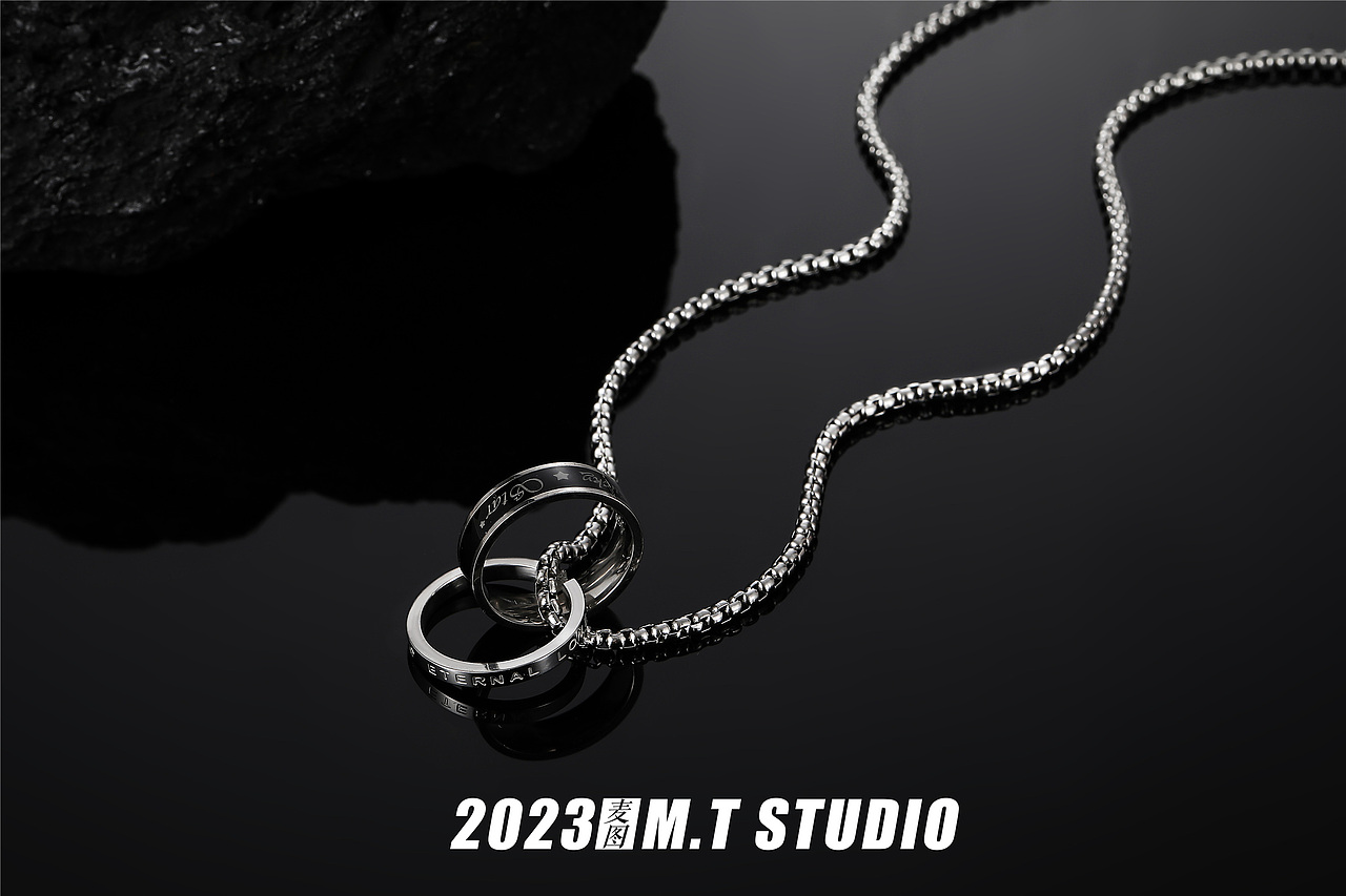 产品摄影 男士饰品项链 戒指手链静物暗黑系风格平铺拍
