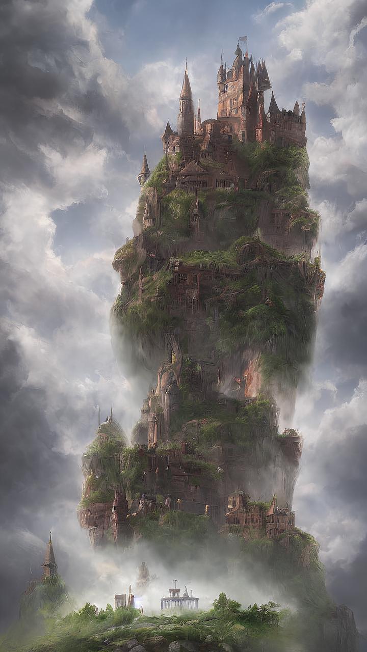 云端的城堡AI绘画（图ZMzE3MDg2ODIw） - 艺术插画 - 站酷设计师萧白酱原创素材 - 站酷ZCOOL
