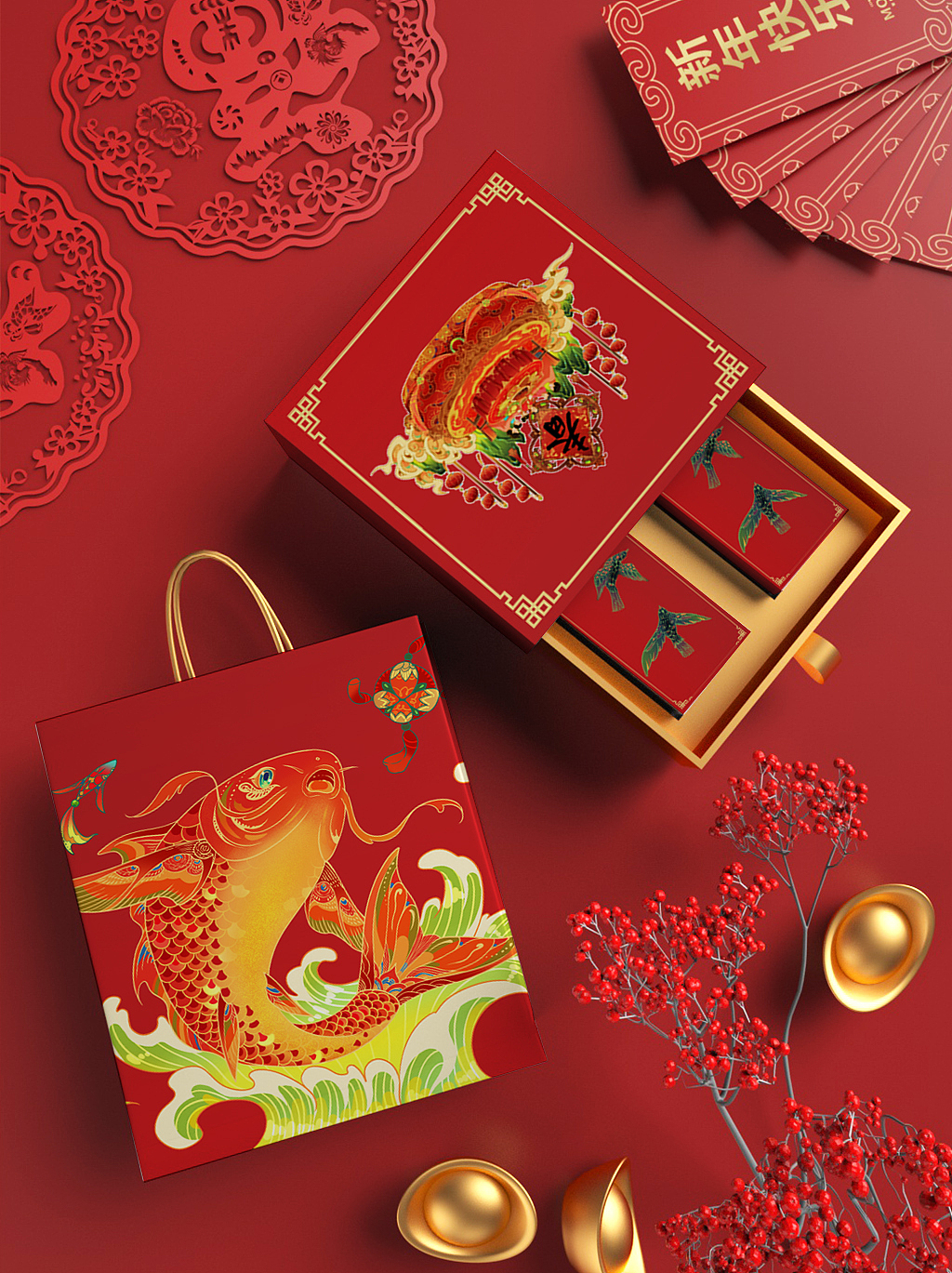 龙年春节印象插画 群龙迎春