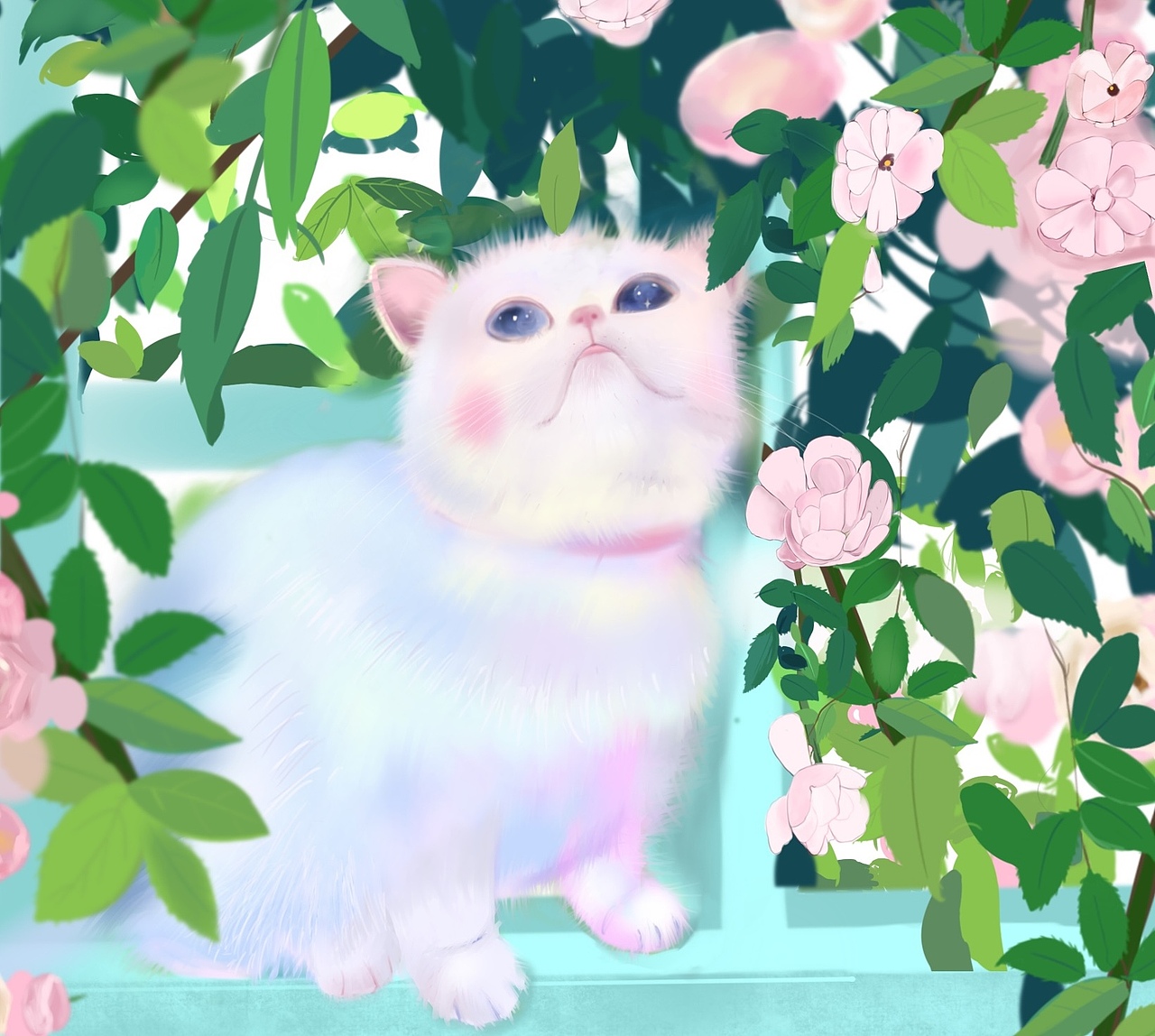 速涂练习-猫咪与花花