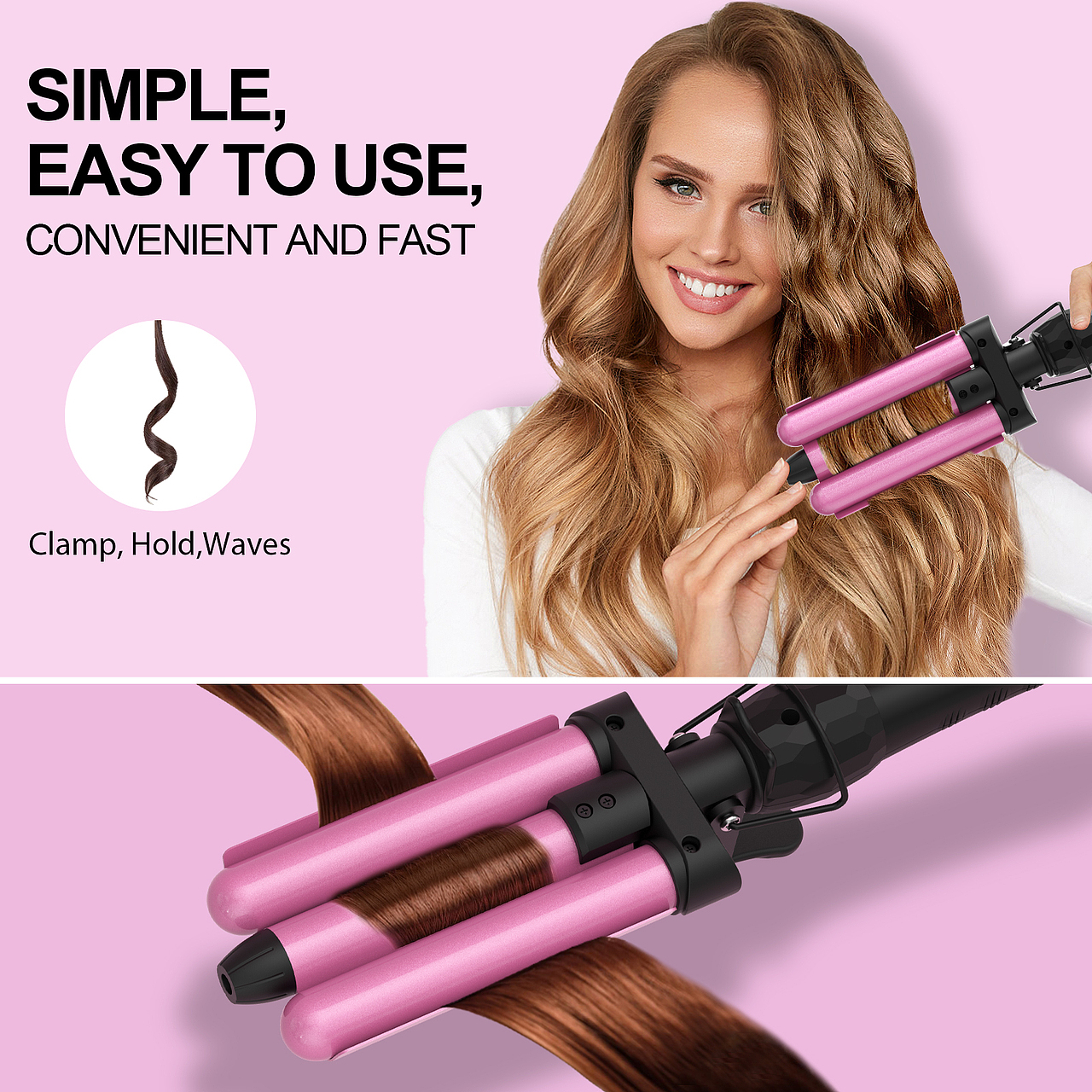 亚马逊主副图A+页面设计 三筒卷发器 卷发棒