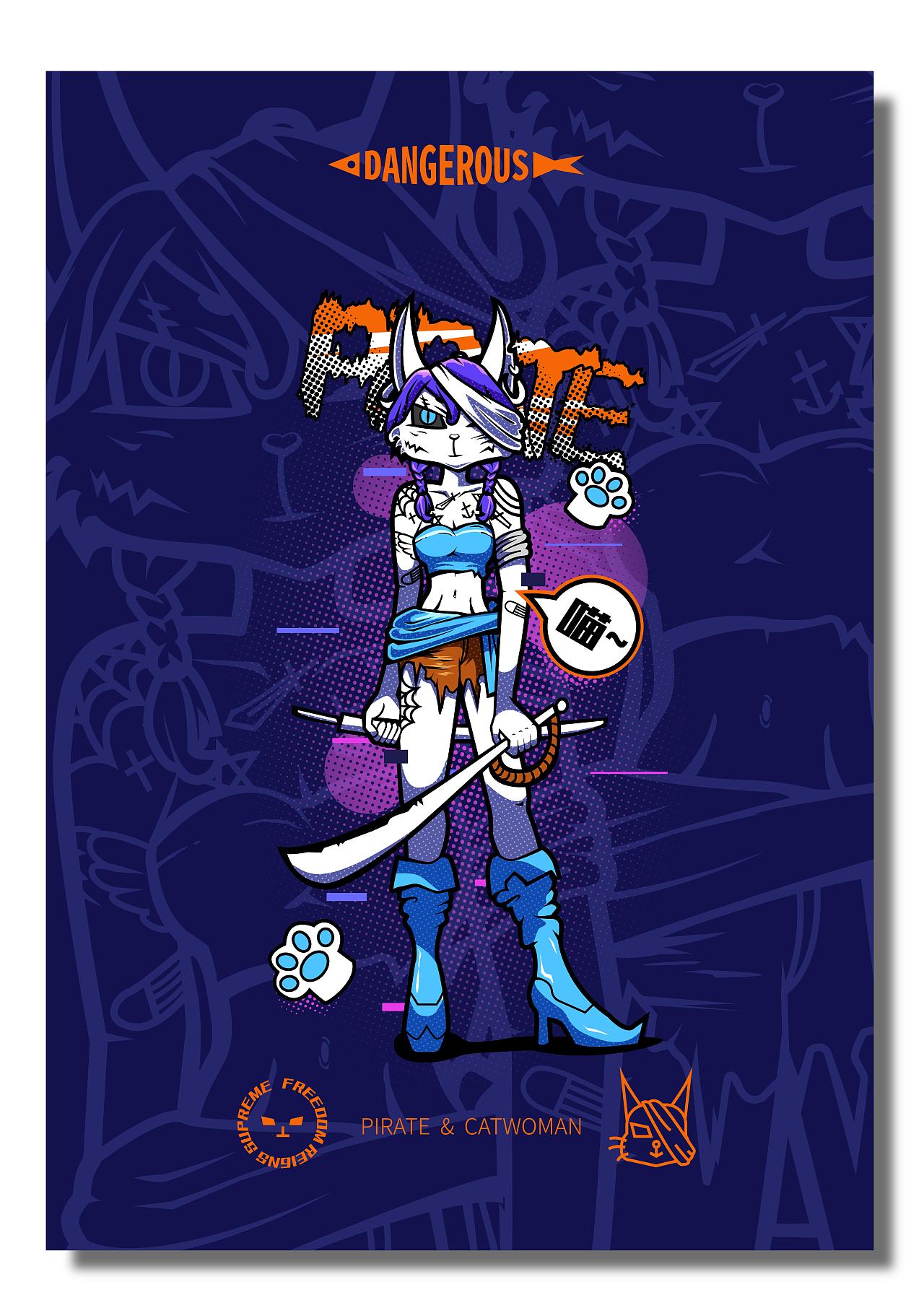 动物潮流插画设计 | 猫女四剑客 | 矢量插画