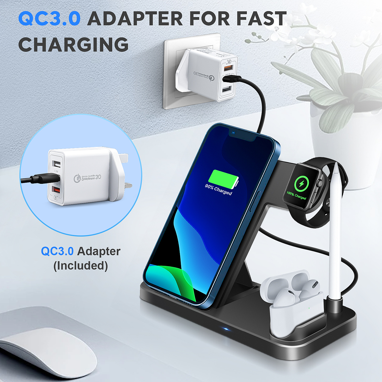 四合一无线充(手机 / 耳机 / 手表 / 苹果笔 )