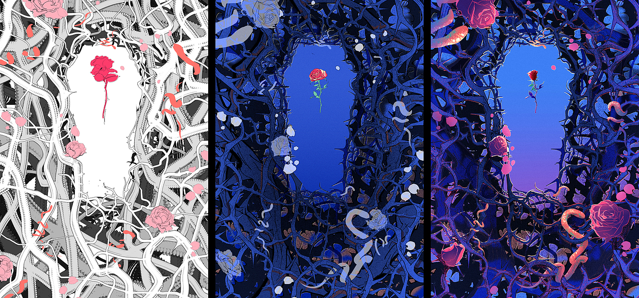 商业插画｜玫瑰与蠕虫（图ZMzMyNjQ4ODc2） - 商业插画 - 站酷设计师织雾安转原创素材 - 站酷ZCOOL