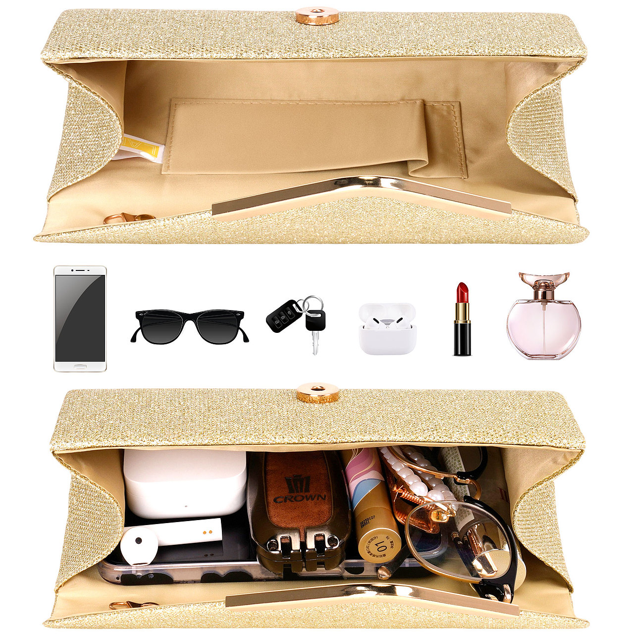 斜口晚宴包黑色,粉色,金色