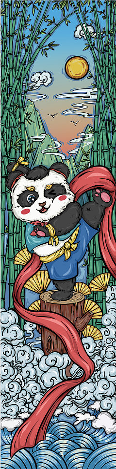 国潮熊猫冲浪板