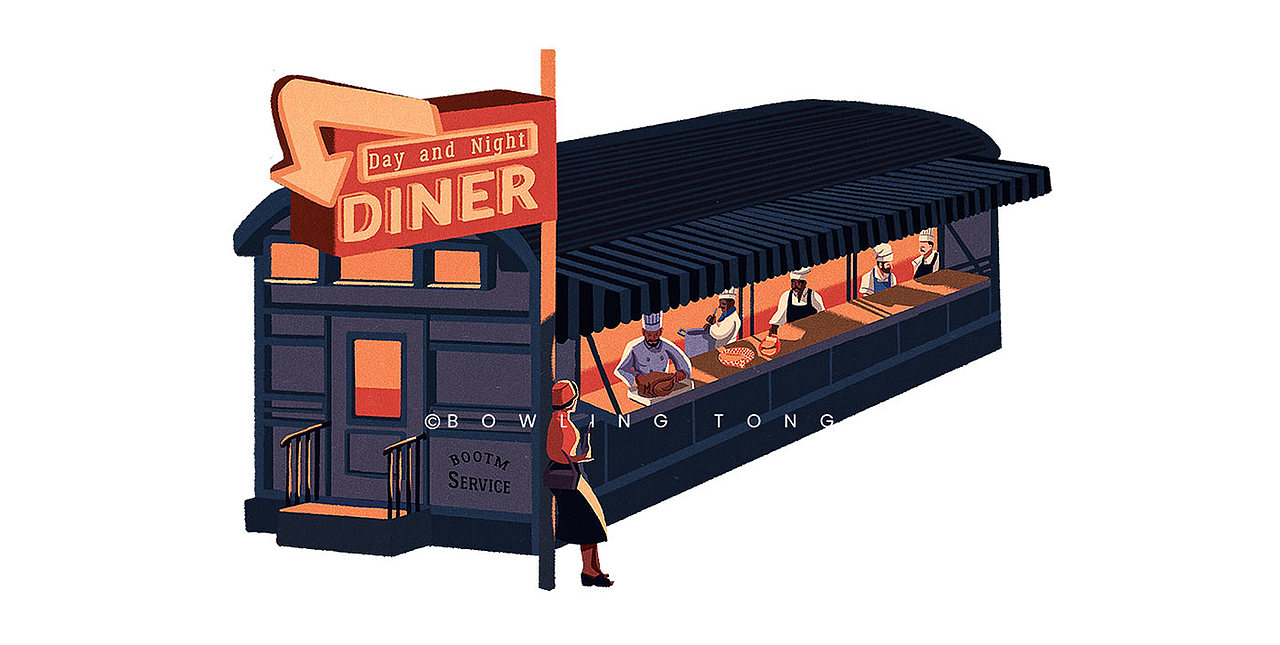 户外汽车影院-复古插画（图ZMzQyNDk2ODY4） - 艺术插画 - 站酷设计师BowlingTong原创素材 - 站酷ZCOOL