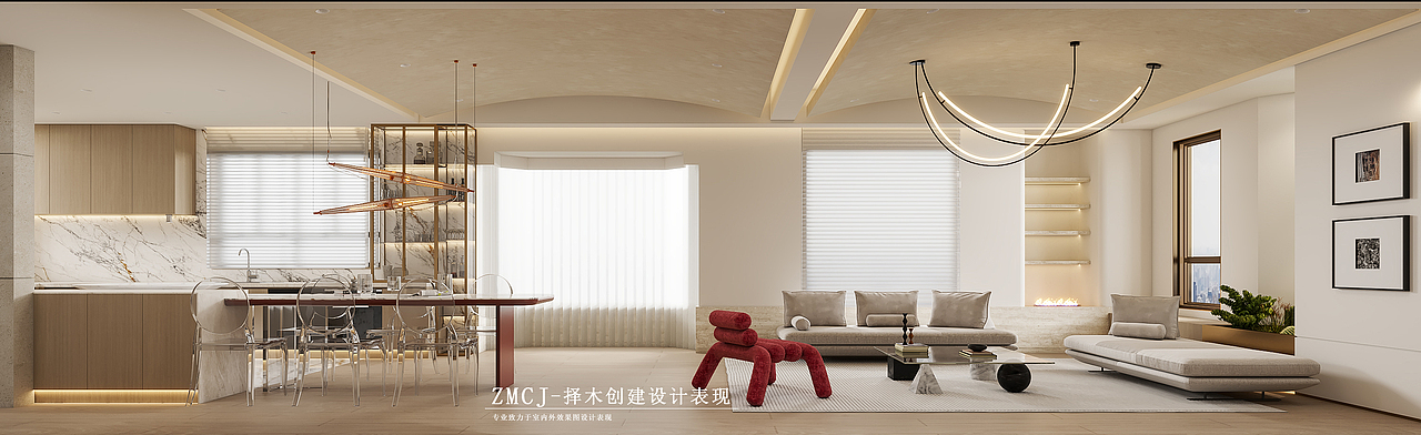 超有设计感的现代异形吊顶的客餐厅（图ZMzY2MTM0MDE2） - 家装设计 - 站酷设计师柒柒效果图原创素材 - 站酷ZCOOL