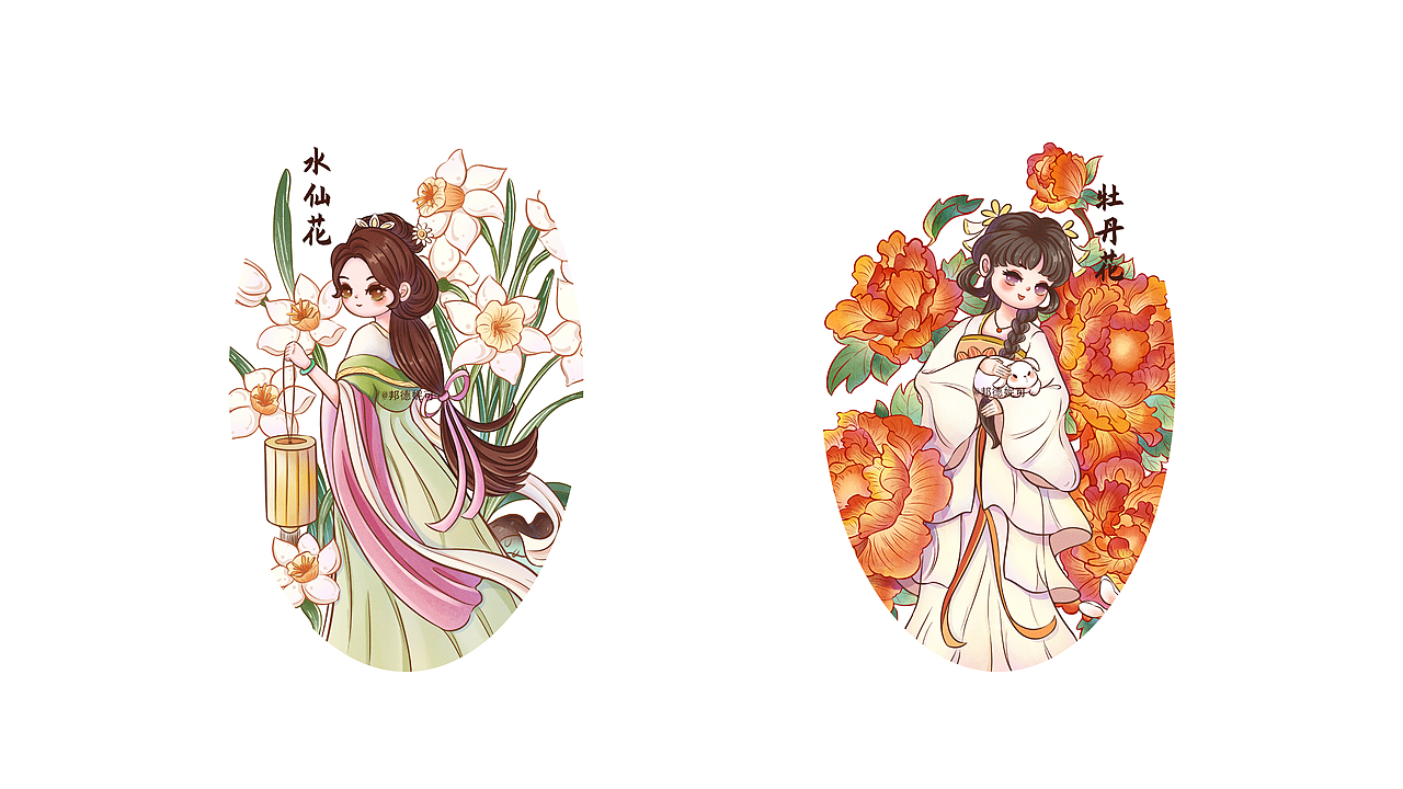 八花少女图--古风系列插画（图ZMzU4ODE5Nzcy） - 创作习作 - 站酷设计师邦德妮可原创素材 - 站酷ZCOOL