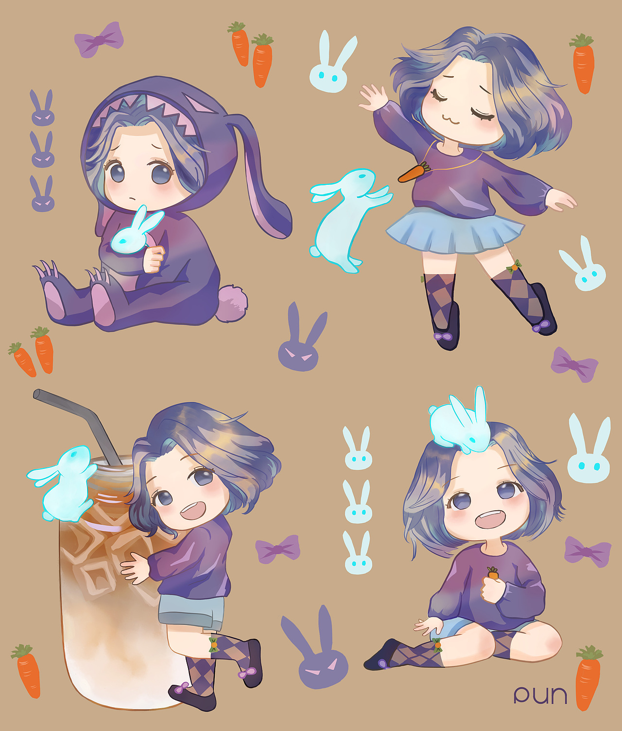 毛毛和小兔兔（图ZMzIxNjgwMzY0） - 商业插画 - 站酷设计师punnn原创素材 - 站酷ZCOOL