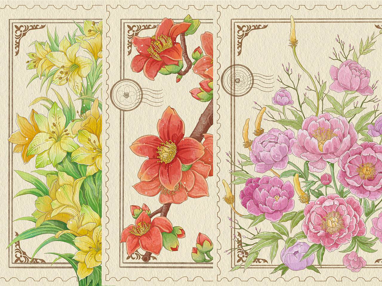 商业插画复古水彩花卉系列【芍药|六出花|木棉花】（图ZMzY4MjYxMTY4） - 商业插画 - 站酷设计师九分YUii原创素材 - 站酷ZCOOL