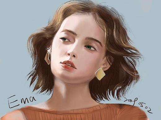 手绘 戴耳饰的女人