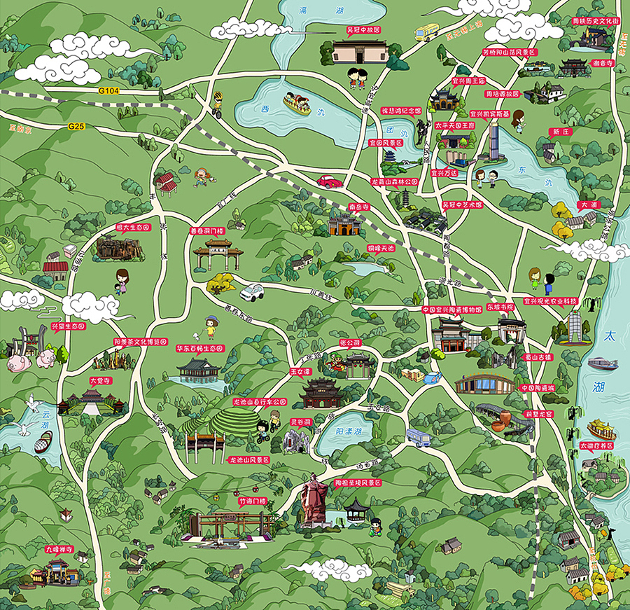 宜兴旅游手绘地图