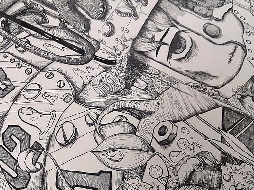 插画设计作业 -《缚》黑白稿 含绘制过程