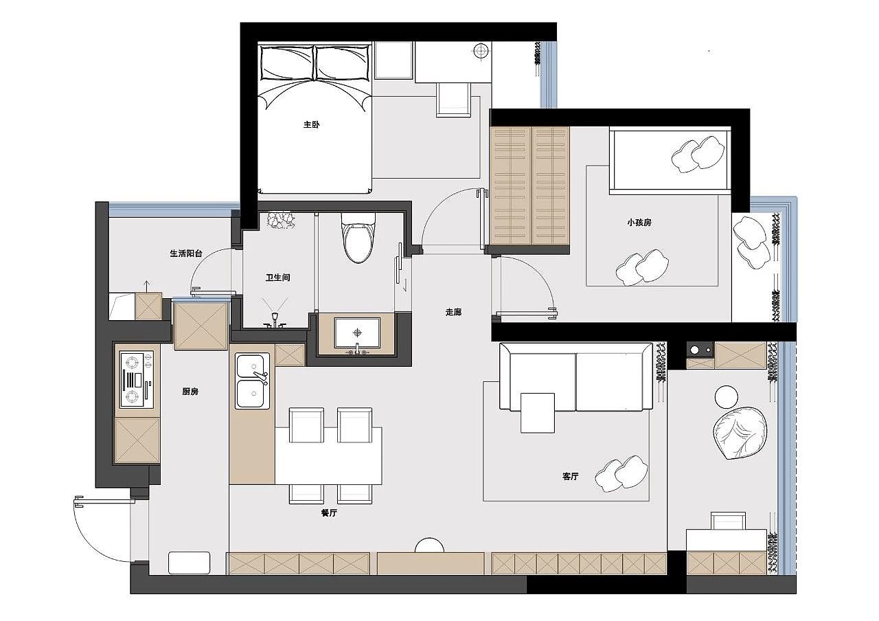 63m²两居室•岛台厨房不一般！（图ZMjE5OTIwODg4） - 家装设计 - 站酷设计师启物设计原创素材 - 站酷ZCOOL