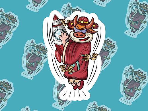 牛年贴画设计（牛气冲天））