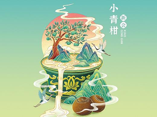 原创柑普茶包装插画-小青柑｜大红柑