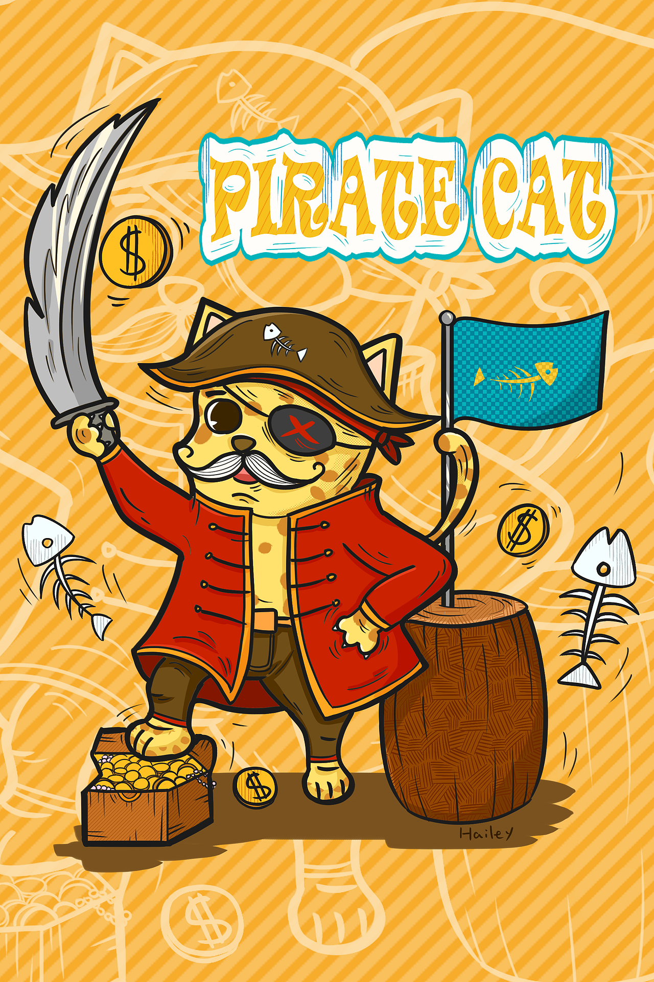涂鸦插画-海盗猫