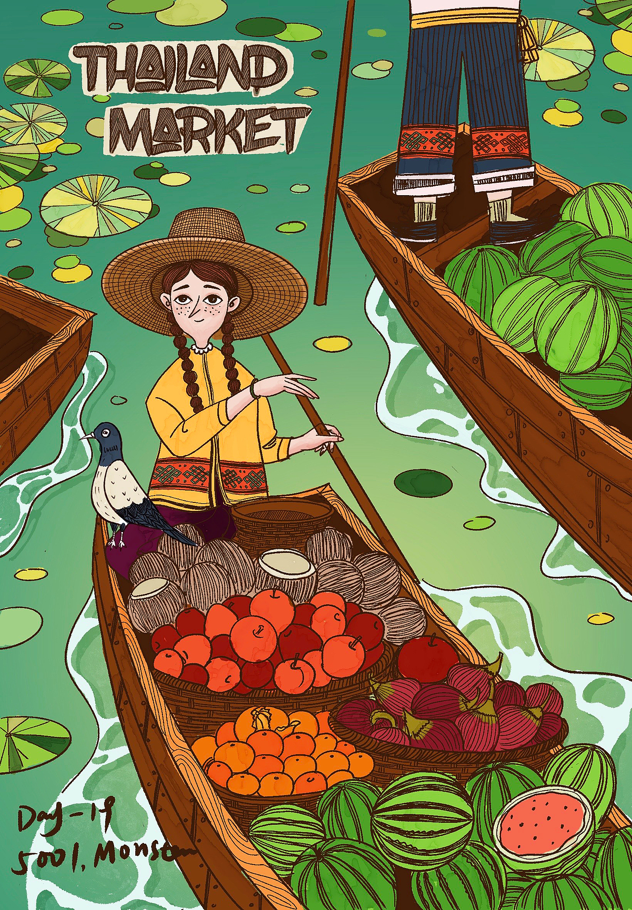 照片转插画练习-《水上市场》（图ZMjQ3NzIwMDI4） - 儿童插画 - 站酷设计师阿怪先森Monster原创素材 - 站酷ZCOOL