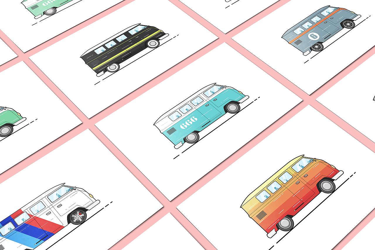 VW bus 小巴士插画