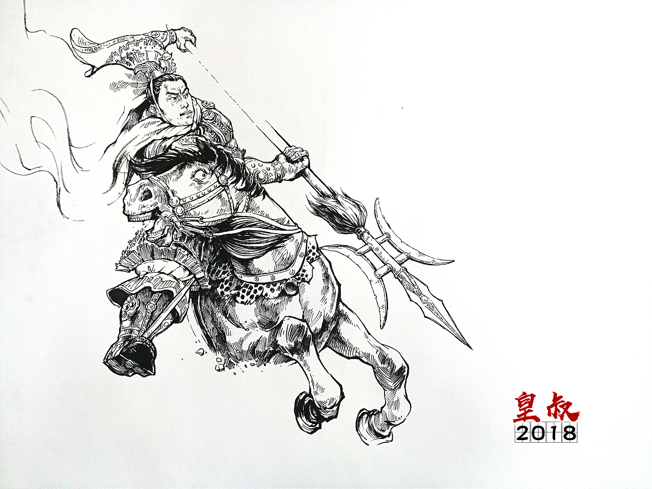 刘皝漫画速写三英战吕布