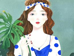 家里养龟背竹的女孩