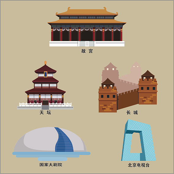 扁平化北京建筑（图ZOTc4MDkxODQ=） - 其他平面 - 站酷设计师丸子头金三岁原创素材 - 站酷ZCOOL