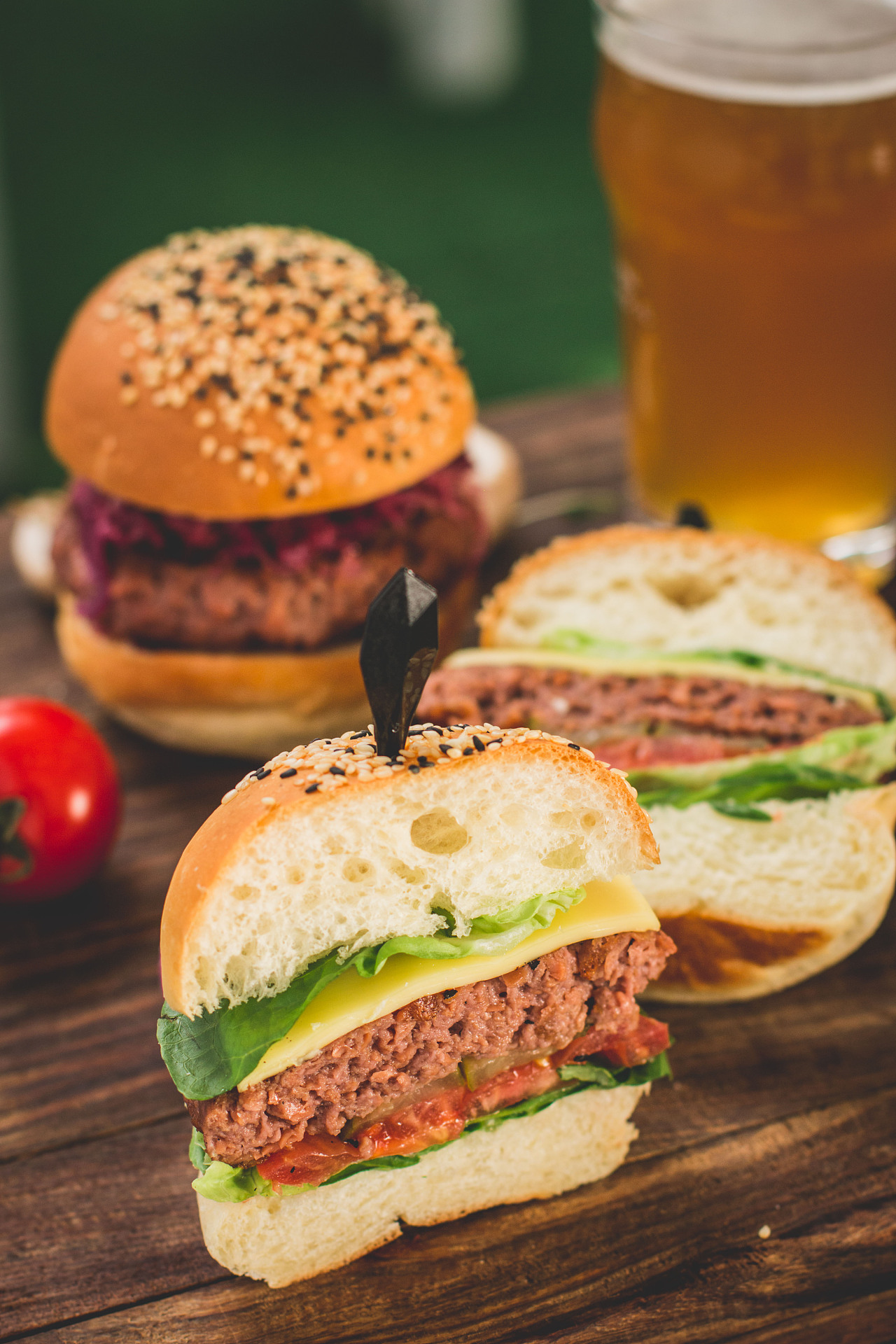 美食摄影|素食汉堡啤酒套餐