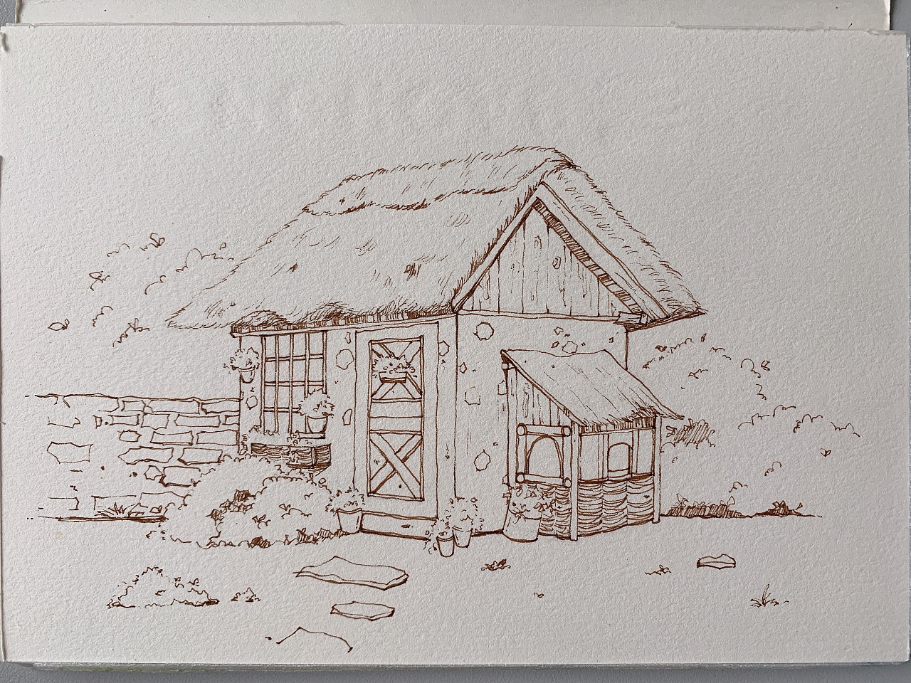 茅草屋木屋速写