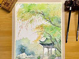水彩古建筑涼亭系列第二組