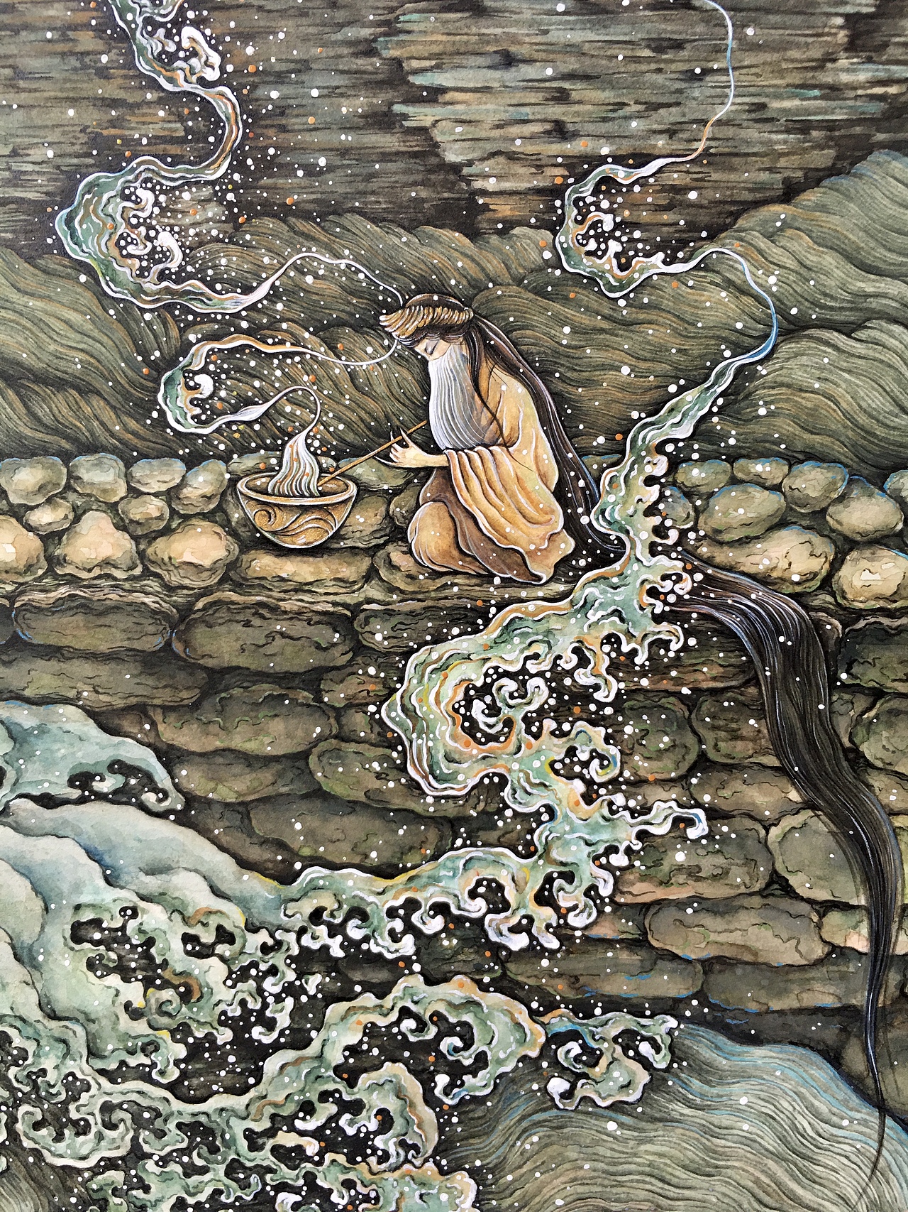 原创国风水彩插画～奈何桥