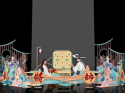 国潮风围棋美陈活动氛围布置