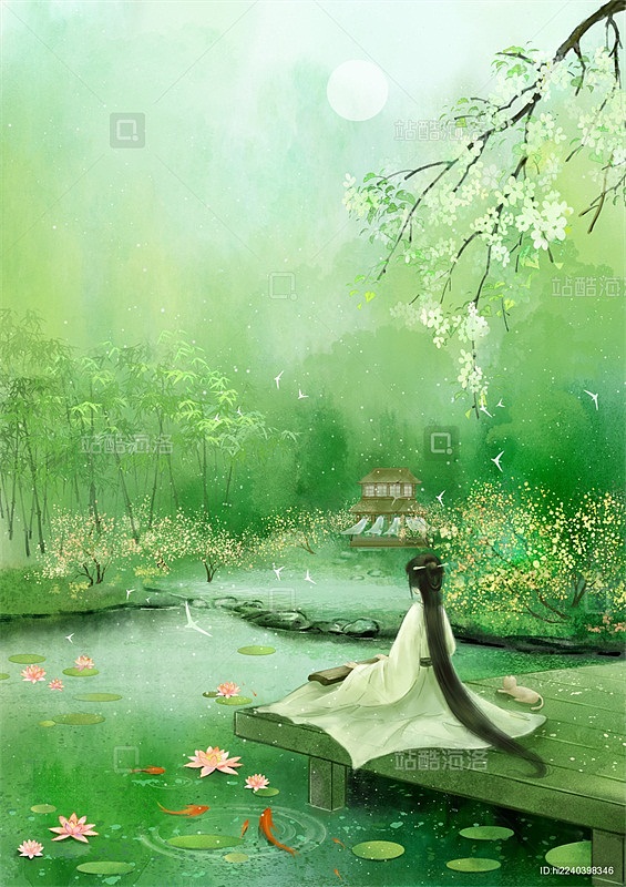 古风山水意境插画-清尘雅琴