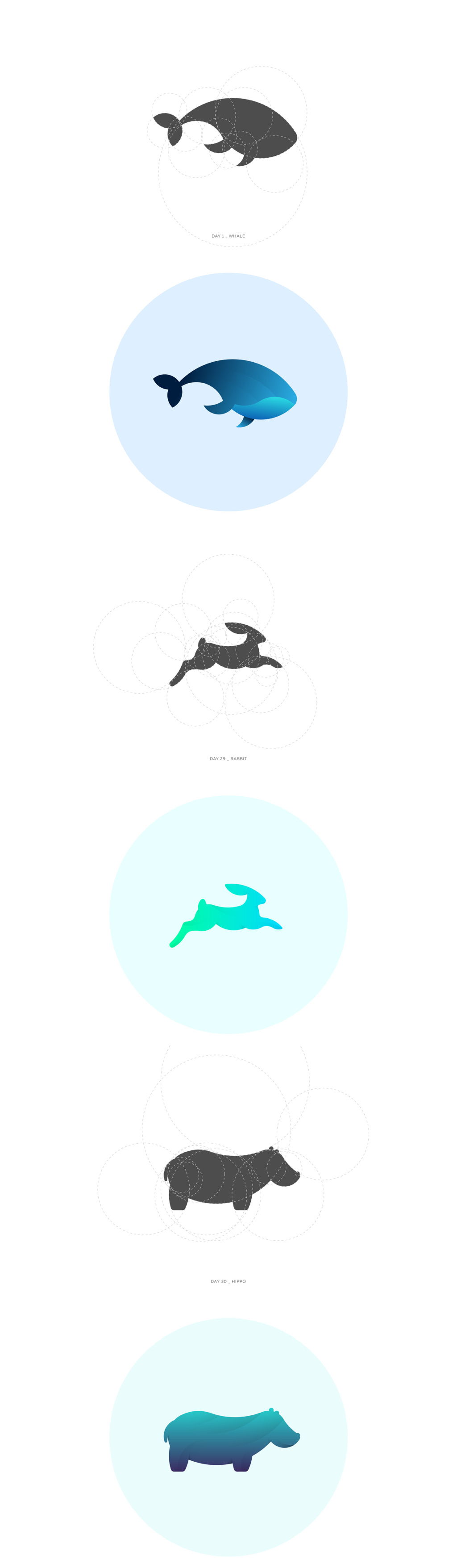 一系列圆切割动物图案设计