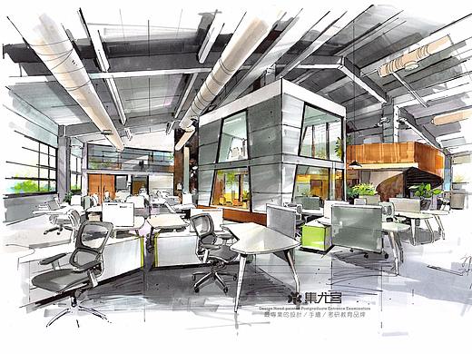 【集尤客手绘作品分享】郭昆老师室内空间手绘线稿色彩