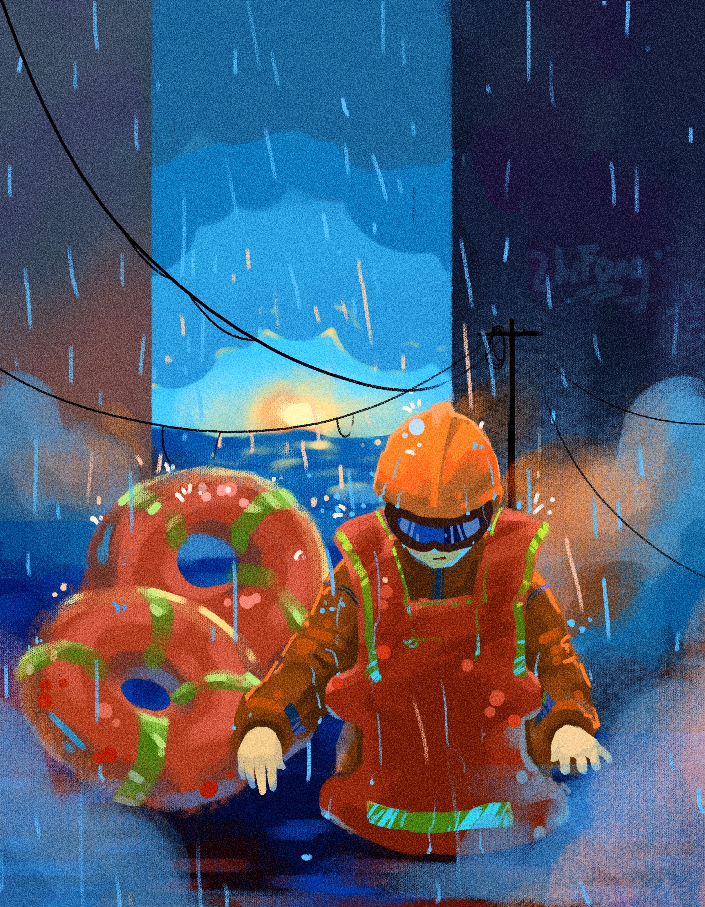 洪灾中的消防员|插画|艺术插画|我方水晶_ - 原创作品 - 站酷 (zcool)