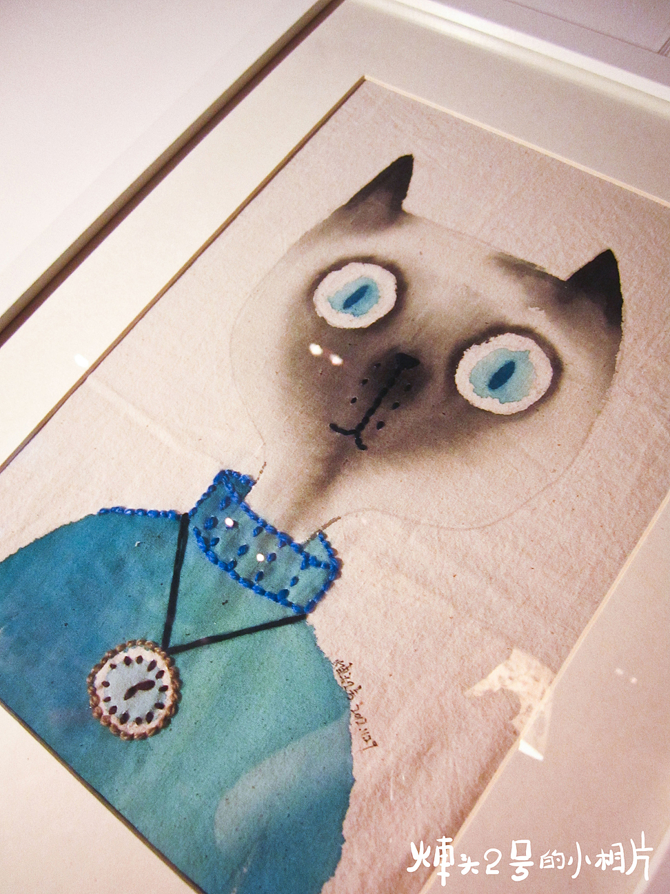 《猫》系列01。布面绘画+刺绣 30*40