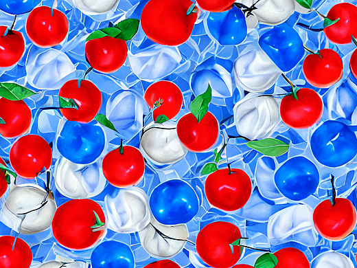 #AI创作实验室#立体空间的青花瓷罐，和篓筐和红色苹果