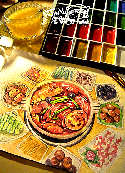 手绘美食——火锅宴（图ZMTAxOTQyMzY=） - 商业插画 - 站酷设计师金鱼酱JINYU原创素材 - 站酷ZCOOL