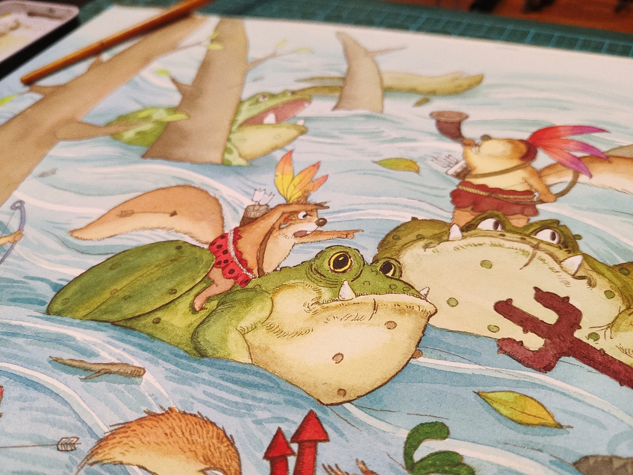 战斗松鼠水彩插画