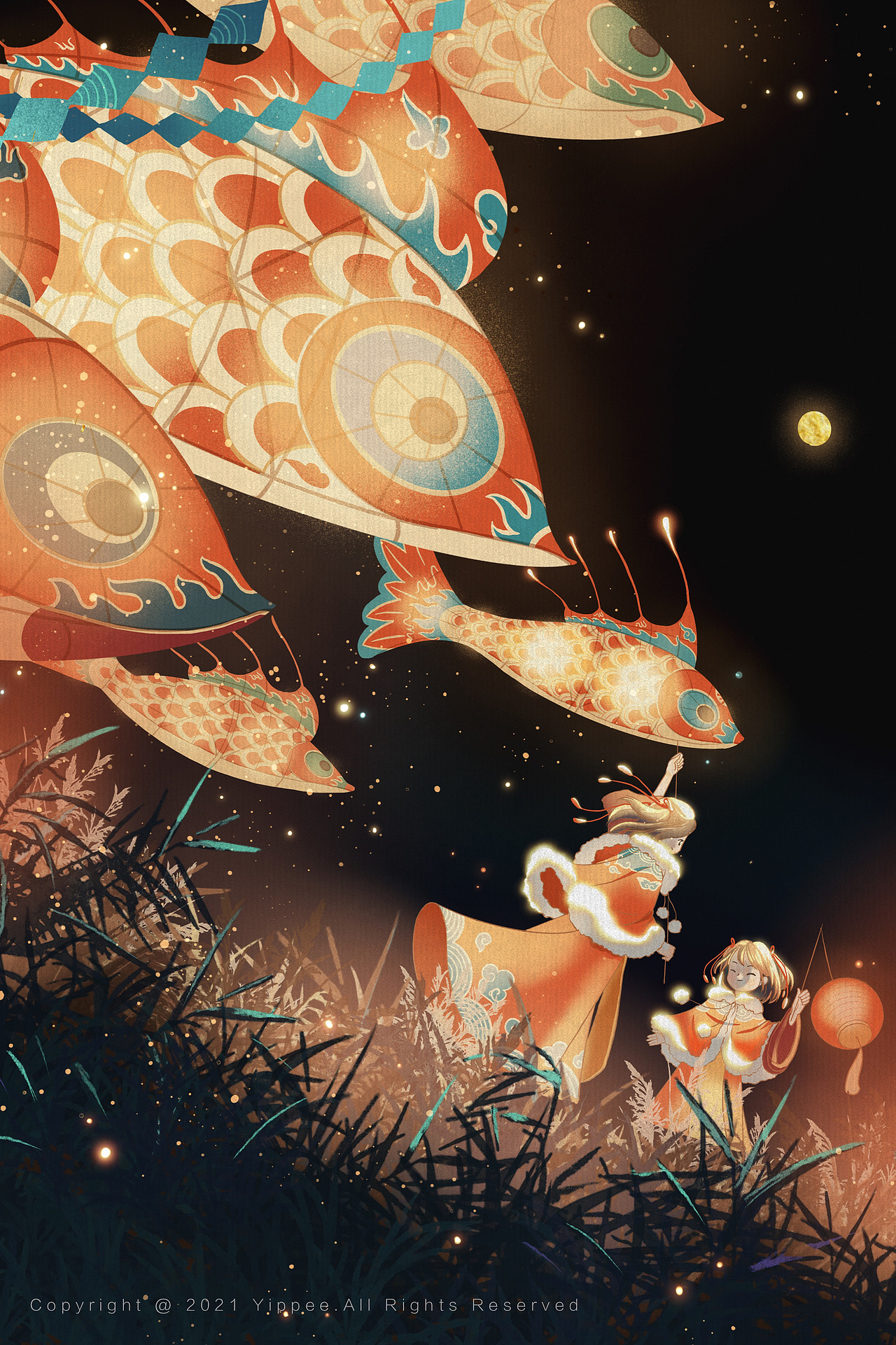 古风插画 | 鱼灯与新年