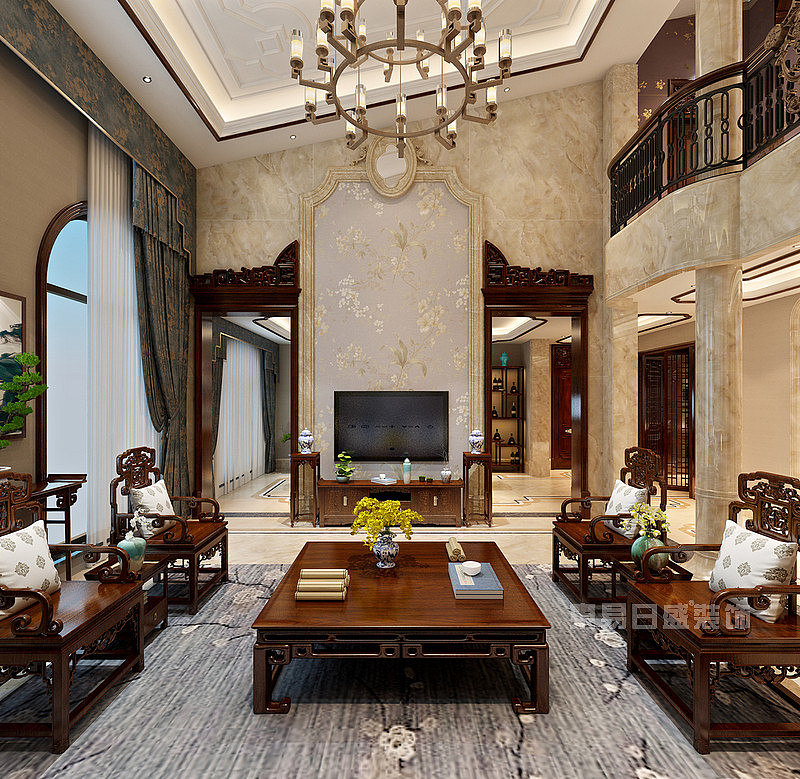 沈阳东易日盛兰乔圣菲640平别墅米新中式风格效果图