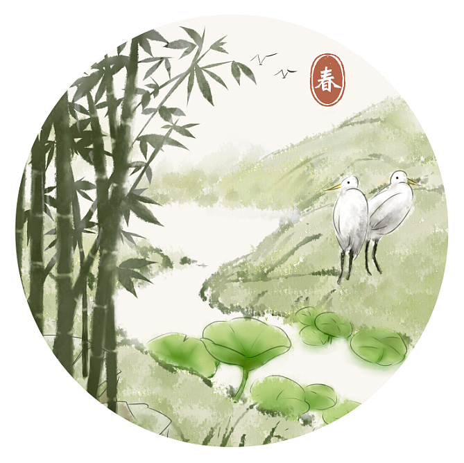 中国画国风山水画水墨书画水彩古风板绘-春竹荷